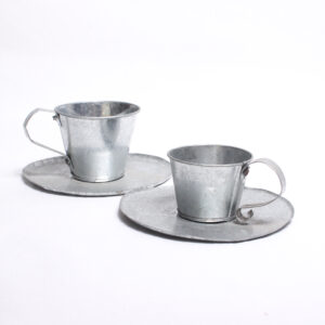 Rustic Silver Tea Cup Decor Medium